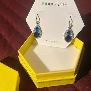 Bomb party earrings lab created dark blue sapphire